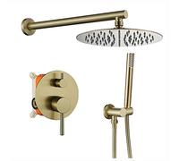 SBCGFY Shower Set Shower System Brushed Gold Shower Faucet Set Brass Shower Combo Set Wall Mounted Rain Mixer Shower With 12 Inch Shower Head, Handheld Shower, Embedded Box,