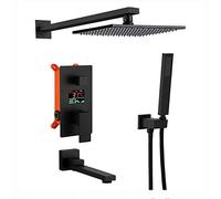 SBCGFY Shower Set Shower System With Tub Spout, Black Shower Faucet Set Led Digital Display Brass Shower Combo Set Wall Mounted Rain Mixer Shower With Handheld Shower, Embedded Box,Brass Shower Hea,