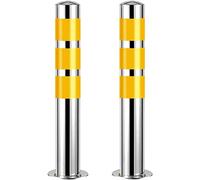 SBCGFY Stainless Steel Security Parking Bollard Posts - 2 Pack Driveway Safety Barriers with Reflective Tape - Durable Traffic Cone Style for Enhanced Protection,750mmHx89mmD(29.5inHx3.5inD)