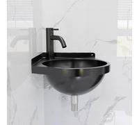 SBCGFY Triangular Sink, Wall Mount Corner Design, Compact Vanity With Faucet For Kitchen, Bathroom, Garage, And Outdoor Use,Black-21x21x15cm