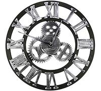 SBCGFY Wall Clock Art Clock Roman Numerals Wall Clocks, Battery Operated Large Vintage Wall Clock with Industrial Gears, Non Ticking Slient Home Decor Clocks for Living Room Office,Silver-16inch