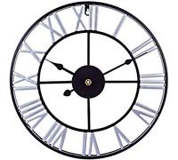 SBCGFY Wall Clock Clock Large, 40CM/16Inch Big Metal Roman Numerals Personalised Non Ticking for Living Room, Kitchen, Bedrooms, Office, Bar,Silver a-B