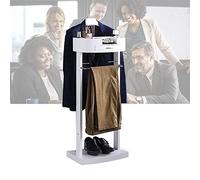 SBCGFY Wardrobe Valet Stand, Solid Wood Clothes Hanger With Drawer And Trouser Bar, Floor Standing Suit Stand For Office Living Room Bedroom, White,