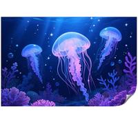 Sbemyenus Jellyfish Wall Art Print - Glowing Ocean Canvas Poster with Deep Sea Coral and Marine Life for Bedroom, Bathroom, Kids Room, Coastal Decor -24x16 Inch (60x40cm)