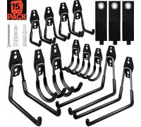 SBGGRL 15pcs Garage Storage Wall Hooks - Heavy Duty Garage Hooks for Hanging Yard Tools Ladders Bikes Power Hose Shovel Metal Shed Hangers Organizer System