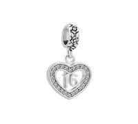 SBI Jewelry 16th Birthday Charm Compatible with Pandora Bracelet Charm 16 Heart Dangle Number Crystal Clear CZ Gift Pendant Family Friends Anniversary
