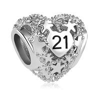 SBI Jewelry 21 Birthday Anniversary Charm compatible with Pandora Charm Bracelet Women Silver Love 21st Heart Bead