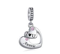 SBI Jewelry Auntie I Love You Birthstone Heart Birthday Charm fits Pandora Bracelets Charm for Women Birthday Gifts for Aunt Jewellery from Niece
