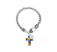 SBI Jewelry Autistic Jigsaw Puzzle Autism Bracelets for Dad with Cross Stainless Steel Identify Family Friends Adjustable Daughter Chain Bracelets