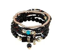 SBI Jewelry Black Gold Boho Style Layered Beaded Bracelet for Women Gift Charm Stranded Wrap Spiritual Relief Energy Support Birthday Anniversary