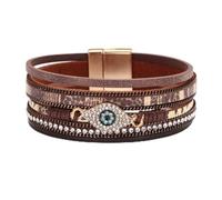 SBI Jewelry Brown The Devil's Eye Rhinestone Clasp Bracelet in PU Leather Wrap Bracelet for Women