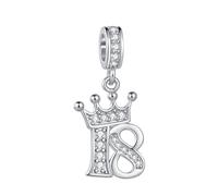 SBI Jewelry Crown Happy 18 Birthday Charm Compatible with Pandora Bracelets for Women Birthstone Come of Age Pendant Gifts