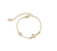 SBI Jewelry Dainty Gold Cross Bracelet for Women Crystal Clear CZ Jesus God Blessing Wristlet Gift Adjustable Family Friends Birthday Anniversary