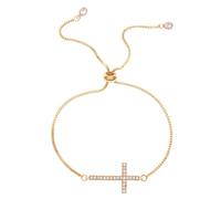 SBI Jewelry Dainty Gold God Cross Bracelet for Women Jesus Blessing Adjustable Wristlet Gift Clear CZ Family Friends Birthday Anniversary