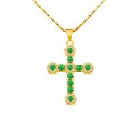 SBI Jewelry Emerald Green CZ Gold Cross Necklace Women Luxury Prayer Pendant God Jesus Love Dangle Sparkle Family Friends Mother Day Anniversary Birthday