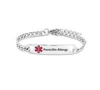 SBI Jewelry Emergency Medical ID Bracelet Penicillin Allergy for Women Men Mother Granddaughter Son Husband Grandma Grandpa Stainless Steel Birthday