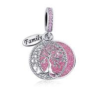 SBI Jewelry Family Tree Dangle Pink Birthday Charm Compatible with Pandora Moments Bracelets Forever Love Pendant for Christmas Family Anniversary