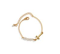 SBI Jewelry Gold Cross Jesus Bracelet for Women Pearl Wristlet God Christian Gift Wrist Jewellery Family Friends Birthday Anniversary