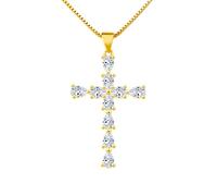 SBI Jewelry Gold Cross Necklace Dainty Water Drop CZ Women Clear Pendant Jesus God Love Dangle Elegant Sparkle Family Friends Mum Daughter Grandma Mother Day Anniversary Birthday
