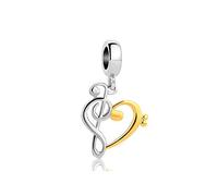 SBI Jewelry Gold Plated Love Heart Charm Compatible Pandora Charm Bracelet Music Note Dangle Charm Treble Clef Pendant Women Birthday