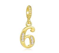 SBI Jewelry Gold Sparkling 6 Number Birthday Charm Compatible with Pandora Charms Bracelets for Mom Dangle Gifts