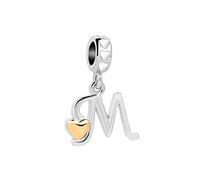 SBI Jewelry Golden Heart Women's Letter Charm Compatible with Pandora Bracelets for Best Friends Personalised Gift Friendship Bracelet Jewelry M