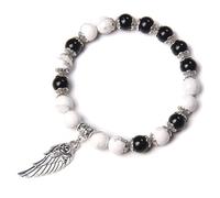 SBI Jewelry Guardian Angel Wings Bracelets Expandable with Black Beads Bracelets Gifts Jewellery for Mum Birthday