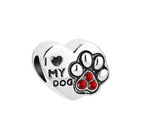 SBI Jewelry Heart Bead Red Birthstone I Love You Dog Charm Compatible with Pandora Charm Bracelet Birthday Jewellery