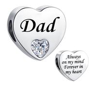 SBI Jewelry Heart Love Dad Charm fits Pandora Bracelets Necklace Pendant Always on My Mind Silver Charm for Women Jewellery Gifts for Women Daughter