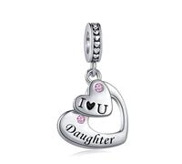SBI Jewelry Heart Love Daughter Dangle Charm for Bracelets Birthstone Birthday Gifts for Daughter Women Jewellery Present from Mom Dad
