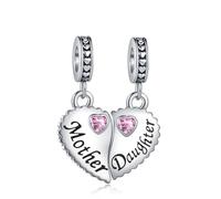 SBI Jewelry Heart Love Mother and Daughter Dangle Charm fits Pandora Bracelets Birthday Charm Gifts for Mom Women Mothers Day Jewellery
