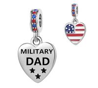 SBI Jewelry Heart Shape American Patriotic USA Flag Words Military Dad Charm Bead For Women US Military Dad Dangle Necklace Gifts from Daughter Son