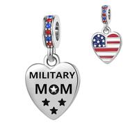 SBI Jewelry Heart Shape American Patriotic USA Flag Words Military Mom Charm Bead For Women US Military Mom Dangle Necklace Gifts from Daughter Son