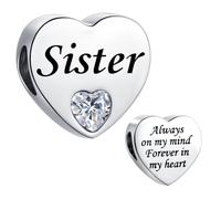 SBI Jewelry Heart Sister Charm fits Pandora Bracelets Necklace Pendant Always on My Mind Silver Charm Gifts from Sisters Friends Bead