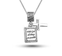 SBI Jewelry Holy Bible Cross Necklace Women With God all things are possible Pendant Dangle Family Christmas Birthday Anniversary