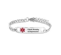 SBI Jewelry I Beat Anxiety & Depression Emergency Medical ID Bracelet for Women Mum Daughter Family Mothers Day Birthday Stainless Steel