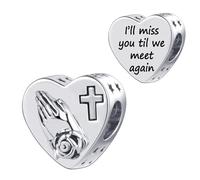 SBI Jewelry I Miss You Til We Meet Again Heart Charm for Friends Memorial Prayer Love Charm Compatible with Pandora Bracelets Charms for Women