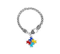 SBI Jewelry Love Heart Autism Bracelet Puzzle Charm Women Wife Men Son Husband Family Daughter Granddaughter Mom Grandma Jigsaw Anniversary Mothers Day Birthday