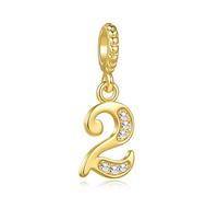 SBI Jewelry Lucky 2 Gold Number Charm Compatible with Pandora Charms Bracelets for Mom Birthday Jewellery Gift
