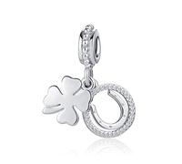 SBI Jewelry Lucky Horseshoe Clover Charm for Bracelets Four Leaf Dangle Birthday Charm Compatible with Pandora Bracelets Gifts
