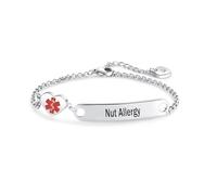 SBI Jewelry Medical Alert Bracelet, Red, Chain, Unisex, 20cm, 3g, Minimal Style, Engraved, Emergency ID, Nut Allergy, Asthma, Diabetes, Pacemaker, Epilepsy, Seizures for Any Occasion
