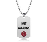 SBI Jewelry Medical Alert Necklace for Nut Allergy Women Adjustable Stainless Steel Dog Tag Emergency Necklaces Jewellery Gifts