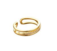 SBI Jewelry Minimalist Gold Plated Open Ring with CZ Accent Double Band Design Women Jewellery for Birthday