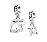 SBI Jewelry Mother Dangle Mama Bear Puzzle Matching Love Heart Pendant for Mum Birthday Charm Compatible with Pandora Charms Bracelets Gifts