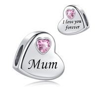SBI Jewelry Mum I Love You Forever Heart Birthday Bead Charm for Bracelets Bead Jewellery Charm for Women Mothers Day Gifts from Daughter Son