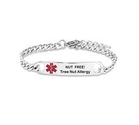 SBI Jewelry NUT Free Tree Nut Allergy Emergency Medical ID Bracelet for Women Mother Daughter Son Birthday Family Stainless Steel