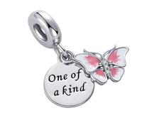 SBI Jewelry One of a Kind Pink Butterfly Dangle Mum Daughter Granddaughter Birthday Charm Compatible Pandora Bracelets Pendant Charms