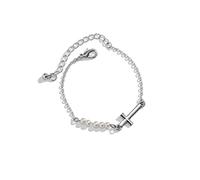 SBI Jewelry Pearl Beads with Silver Cross Bracelet for Women Adjustable Dainty Birthday Chain Bracelets Gifts