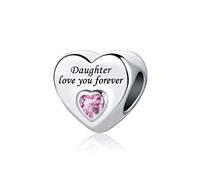 SBI Jewelry Pink Birthstone Heart Beads Love You Forever Daughter Charm Compatible with Pandora Bracelets Birthday Charm Gifts