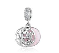 SBI Jewelry Pink Butterfly Pendant Birthday Women Dragonfly Flower Charm Compatible with Pandora Charm Bracelets Gift